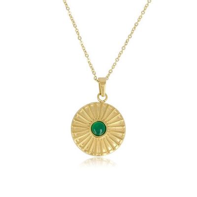 Goudkleurige ketting groene agaat zonnetjes hanger