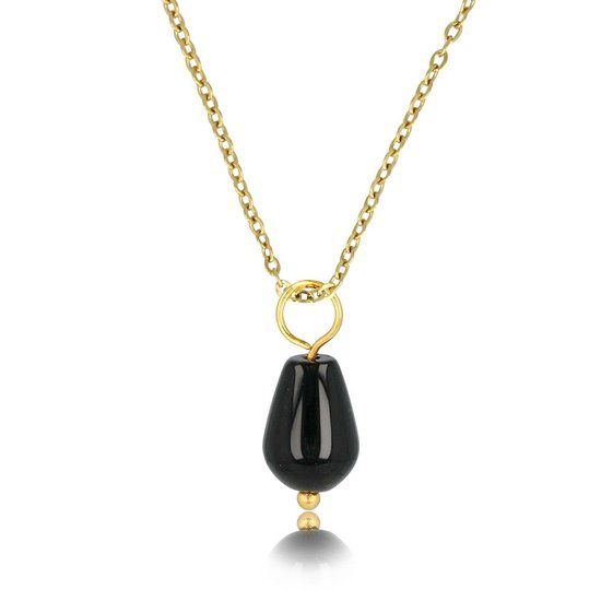 Ketting goudkleurig met Onyx peervormige hanger