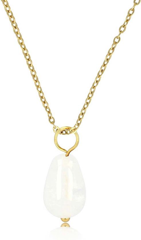 Ketting goudkleurig met witte aventurijn peervormige hanger