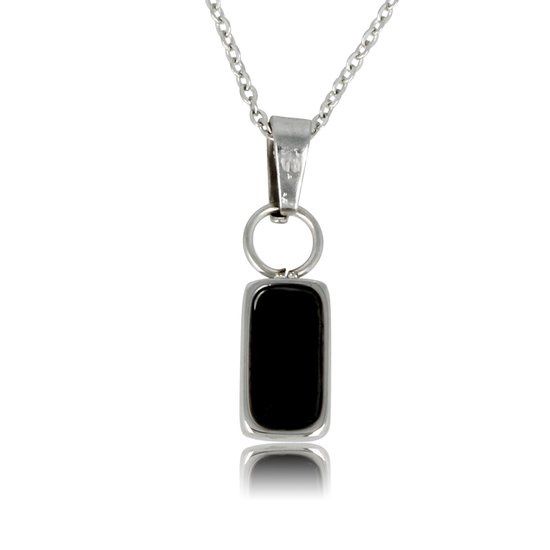 Zilveren ketting met smalle Onyx hanger
