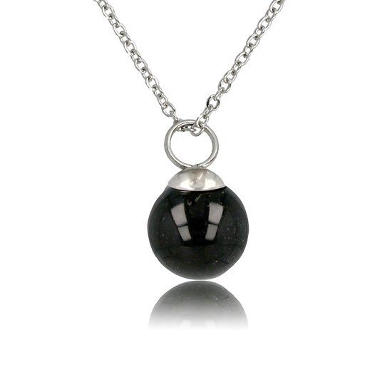 Zilverkleurige ketting met ronde Onyx edelsteen