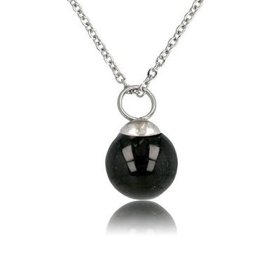 Zilverkleurige ketting met ronde Onyx edelsteen