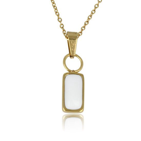 Ketting goudkleurig met smalle witte aventurijn hanger