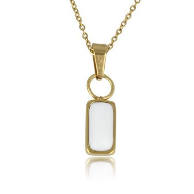 Ketting goudkleurig met smalle witte aventurijn hanger