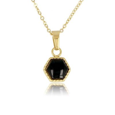 Ketting goudkleurig met zeshoek Onyx edelsteen
