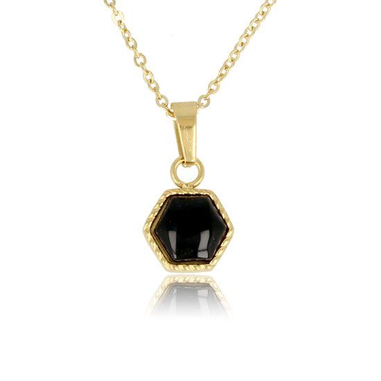 Ketting goudkleurig met zeshoek Onyx edelsteen