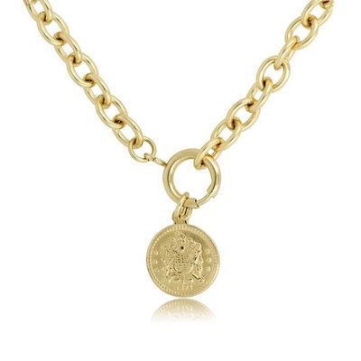 Goudkleurige ketting met grote schakels en munt