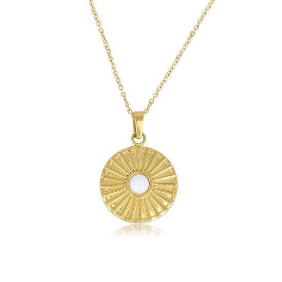 Goudkleurige ketting witte aventurijn zonnetjes hanger