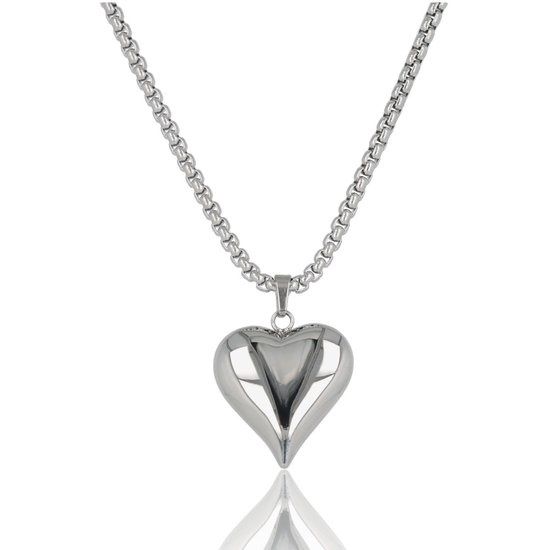 470 mm Lange ketting met harten bedel - edelstaal