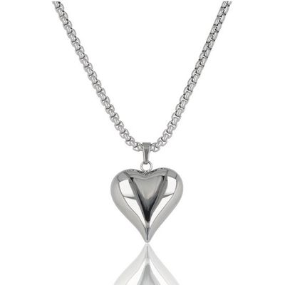 470 mm Lange ketting met harten bedel - edelstaal