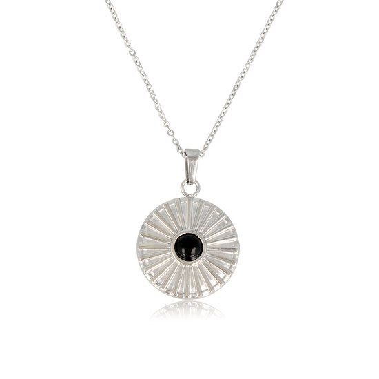 Zilverkleurige ketting Onyx zonnetjes hanger