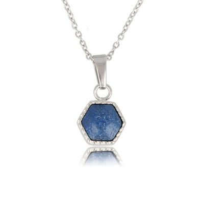 Ketting zilverkleurig met zeshoek blauwe aventurijn edelsteen
