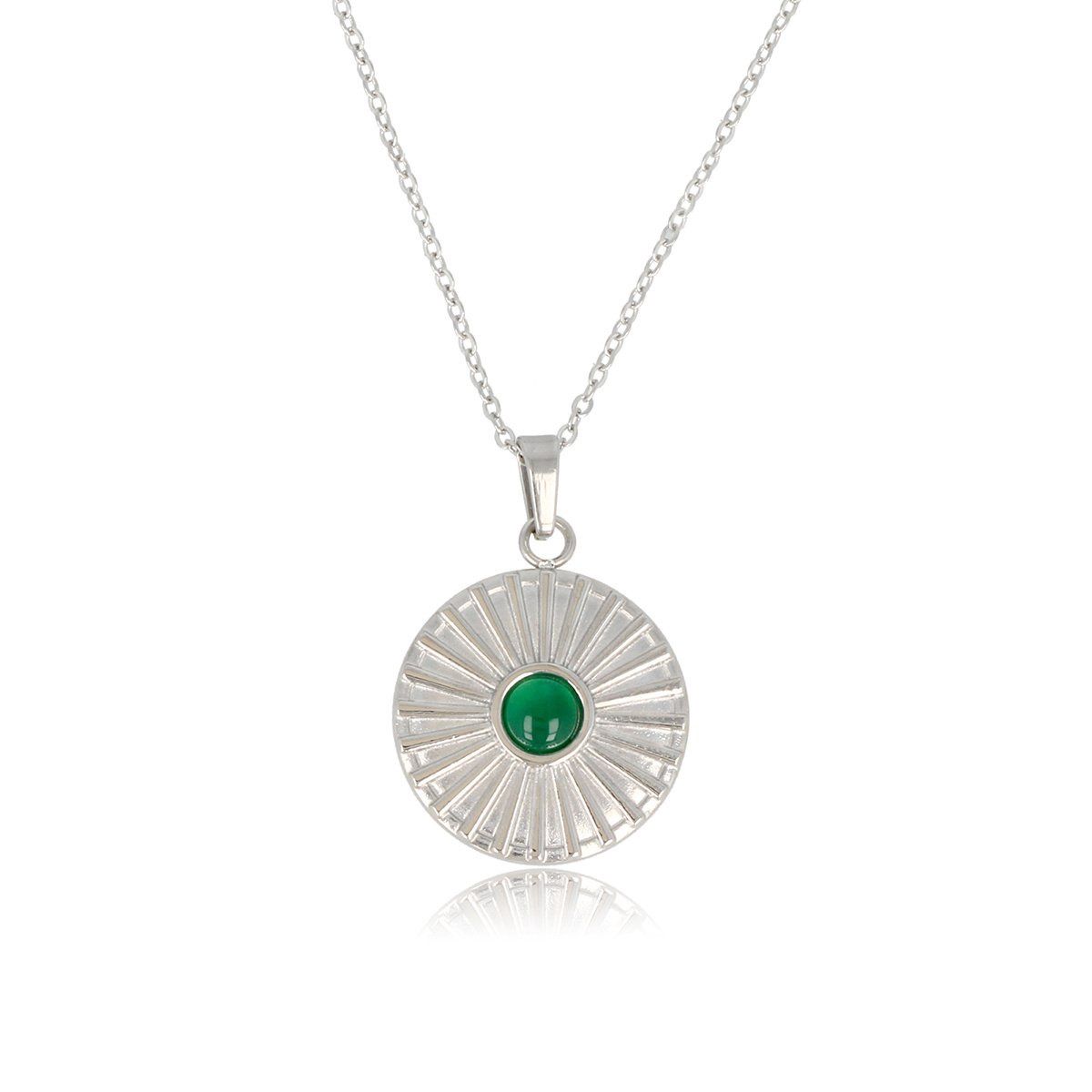 Zilverkleurige ketting zonnetje met groene agaat