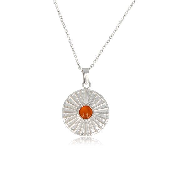 Zilverkleurige ketting Carneool zonnetjes hanger