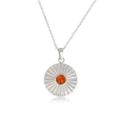 Zilverkleurige ketting Carneool zonnetjes hanger