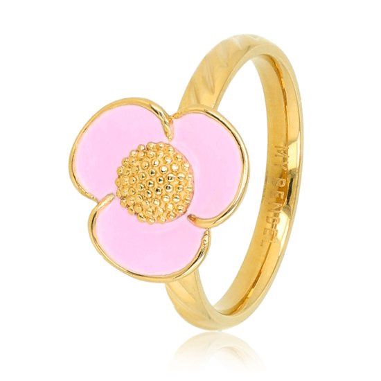 Bloemen ring met lila epoxy, Maat: Maat 16
