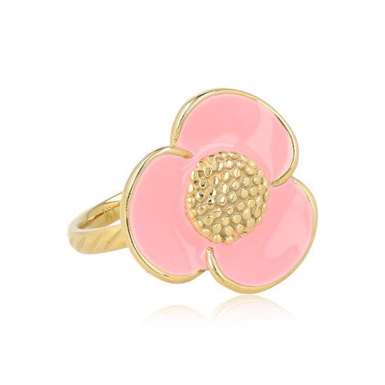 Goudkleurige bloemenring met roze Epoxy, Maat: Maat 17