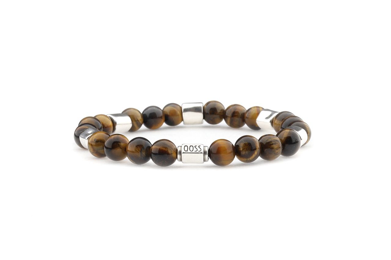Qoss - FRANS ‐ tiger eye en zilveren kralen‐M