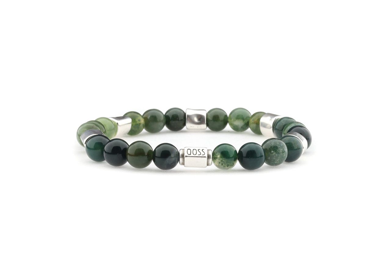 Qoss - FRANS ‐ moss agate en zilveren kralen‐M