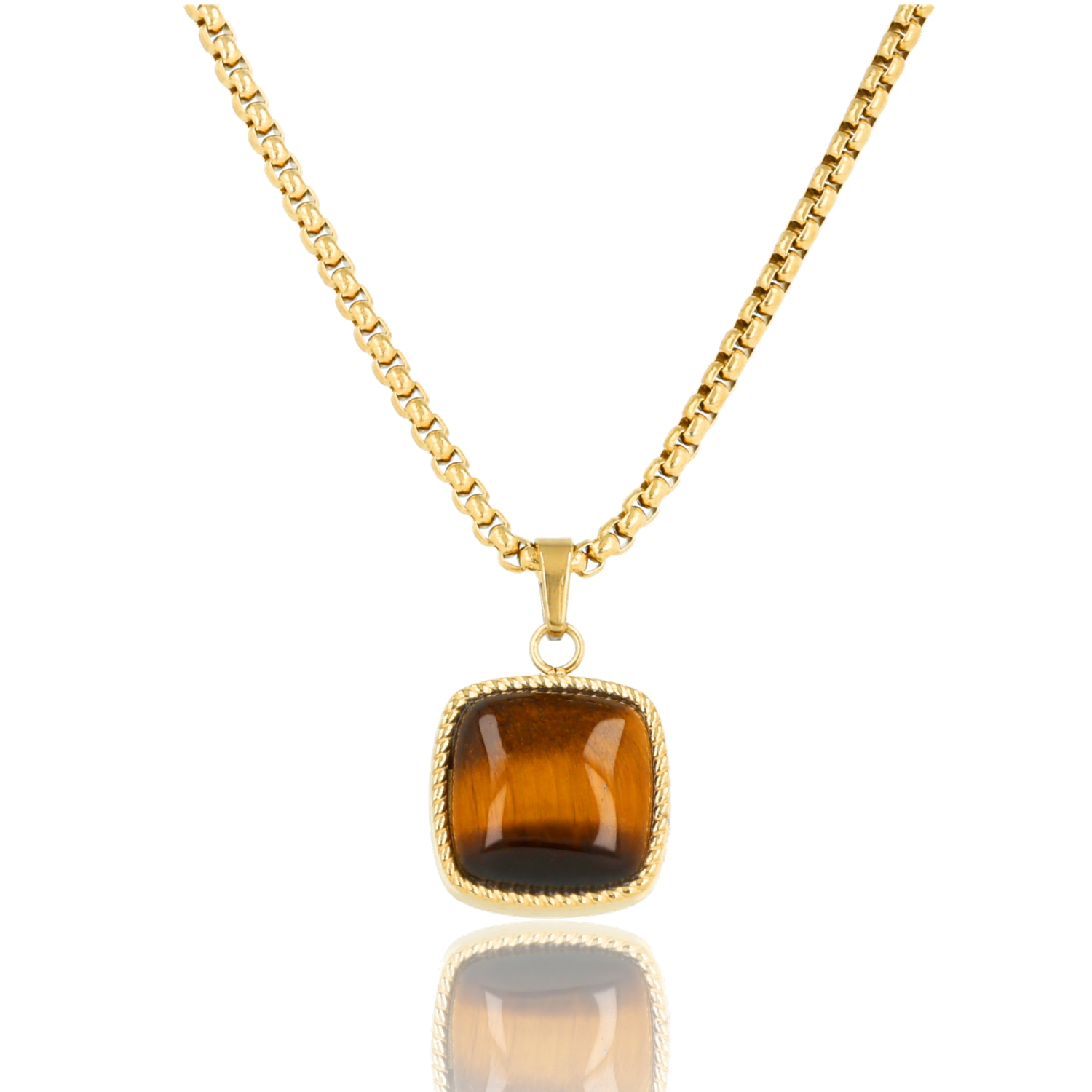 Tijgeroog ketting  vierkant -- My Bendel