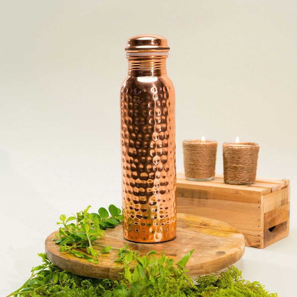 koperen waterfles gehamerd ± 950 ml