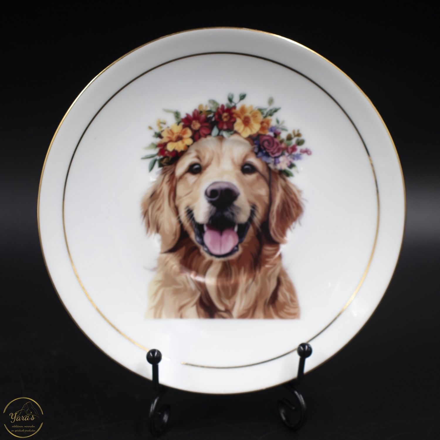 Bordje hond met bloemen