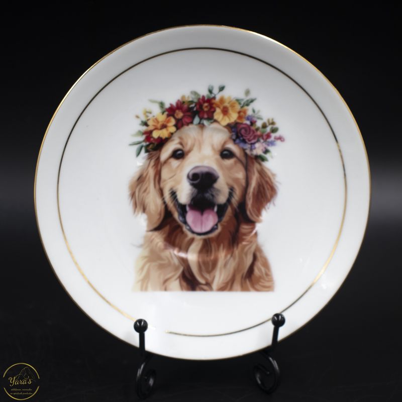 Bordje hond met bloemen