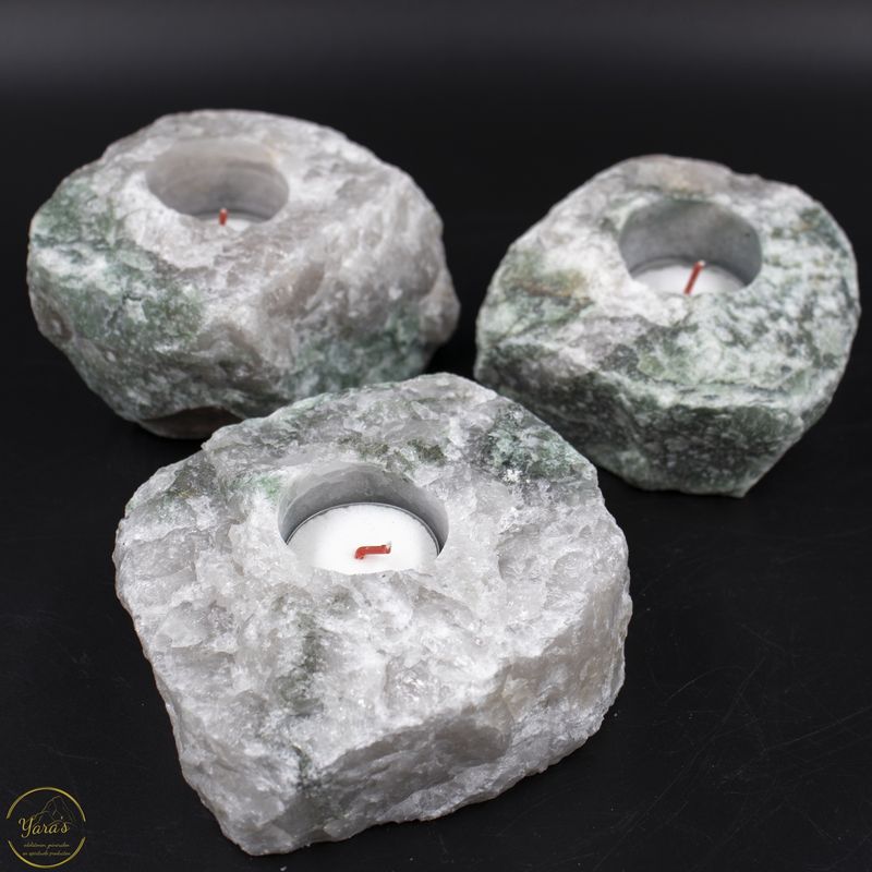 Groene kwarts theelichthouder ruw