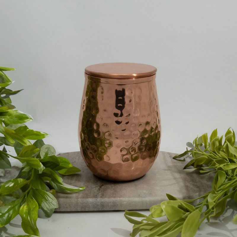 Puur koperen beker gehamerd gebogen met deksel – 300 ml