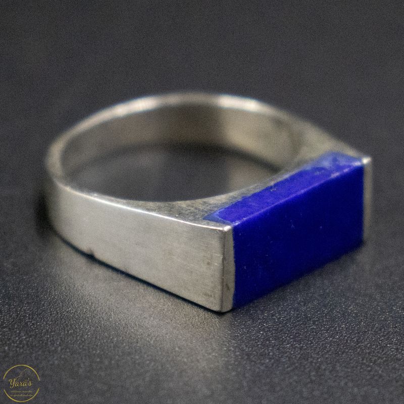Lapis Lazuli zegelring gestreept zilver (925) maat 20