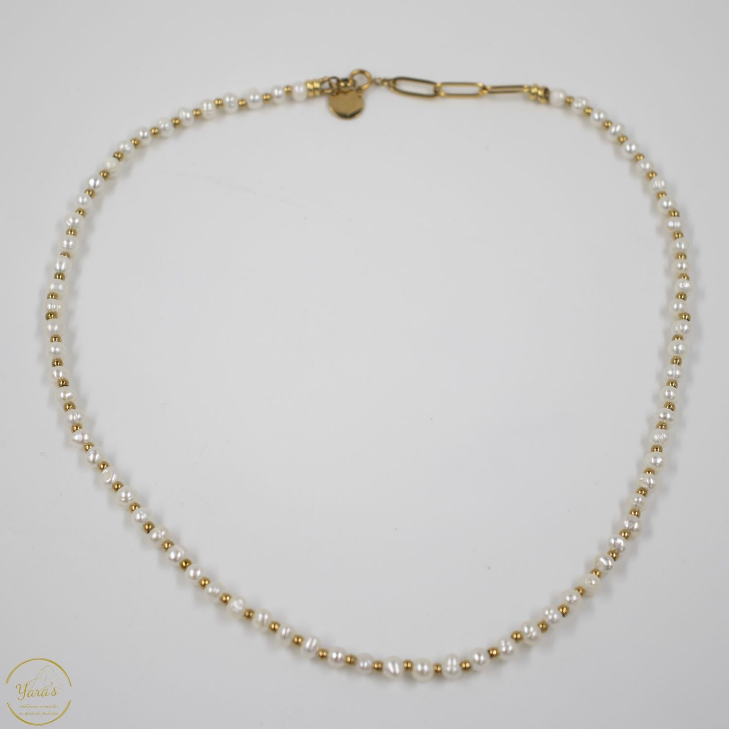 Ketting Solid Gold Solana short (4mm facet) Zoetwaterparel