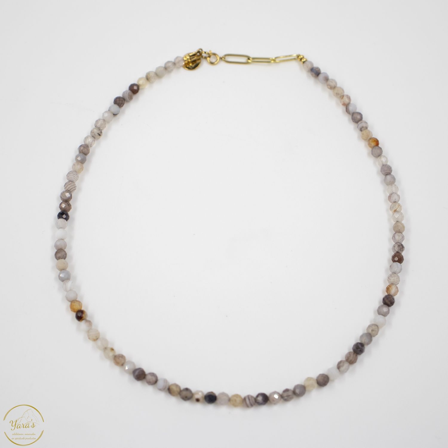 Ketting Solid Gold Solé short (4mm facet) Botswana agaat