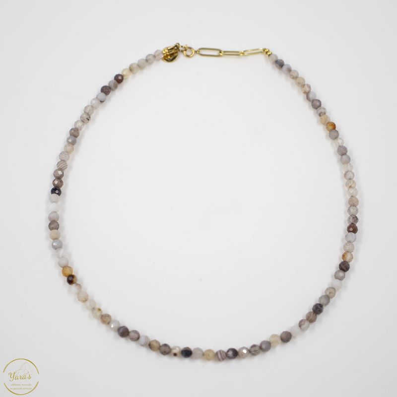 Ketting Solid Gold Solé short (4mm facet) Botswana agaat