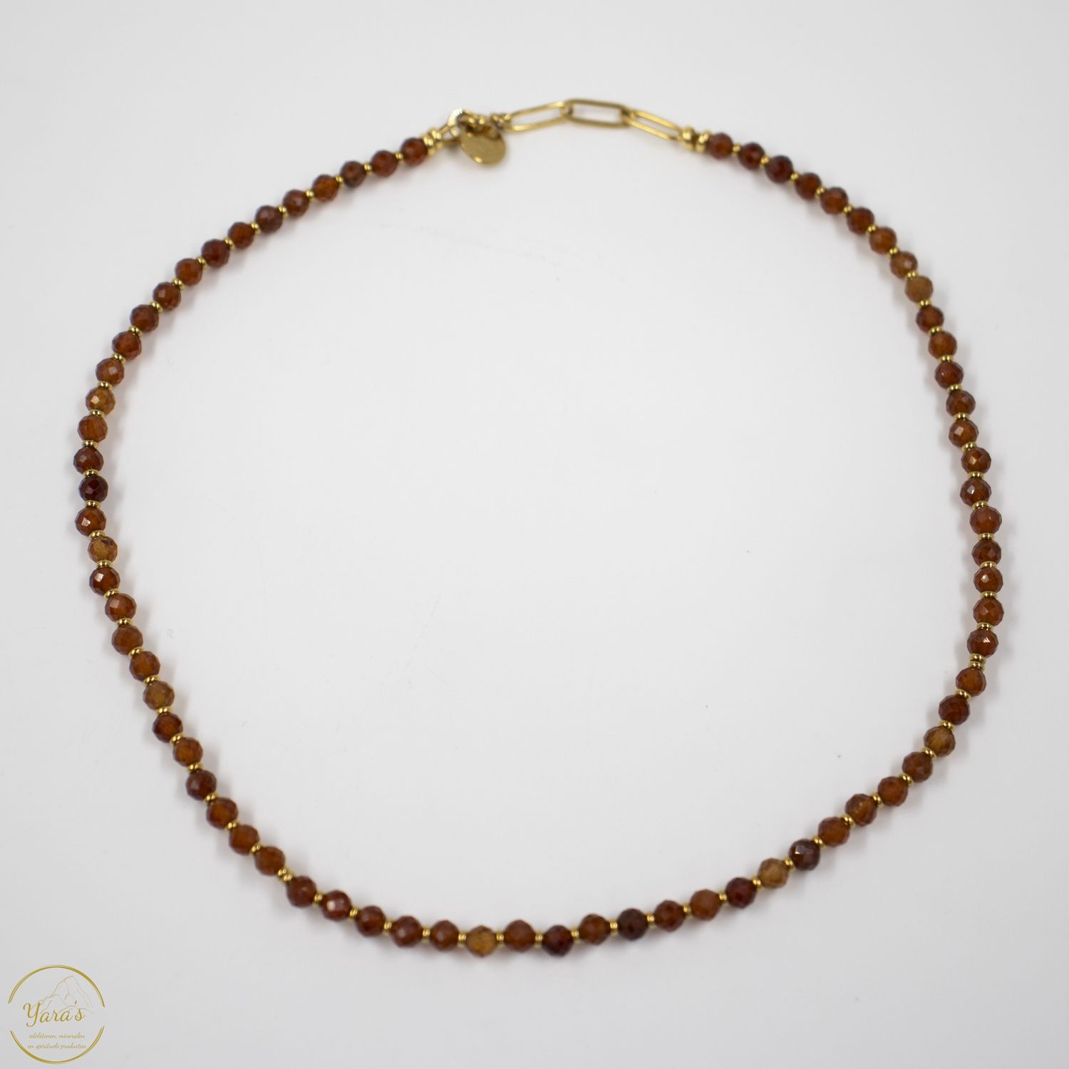 Ketting Solid Gold Solana short (4mm facet) Oranje granaat