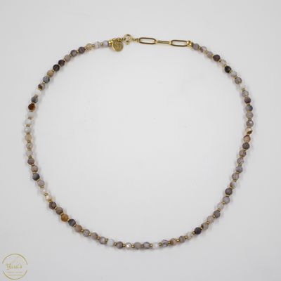 Ketting Solid Gold Solana short (4mm facet) Botswana agaat