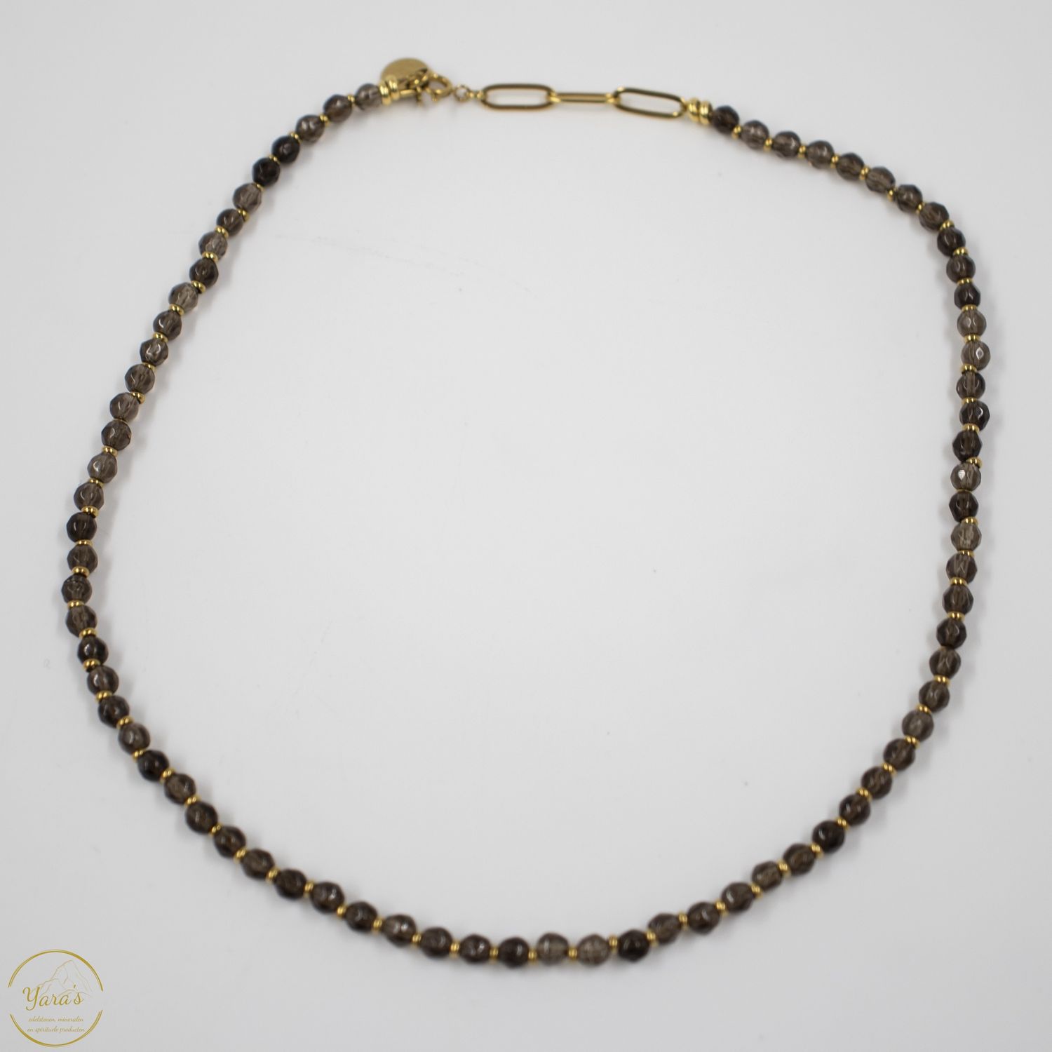 Ketting Solid Gold Solana short (4mm facet) rookkwarts