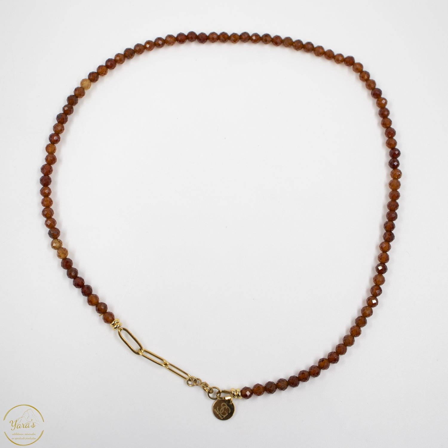 Ketting Solid Gold Solé short (4mm facet) Oranje granaat