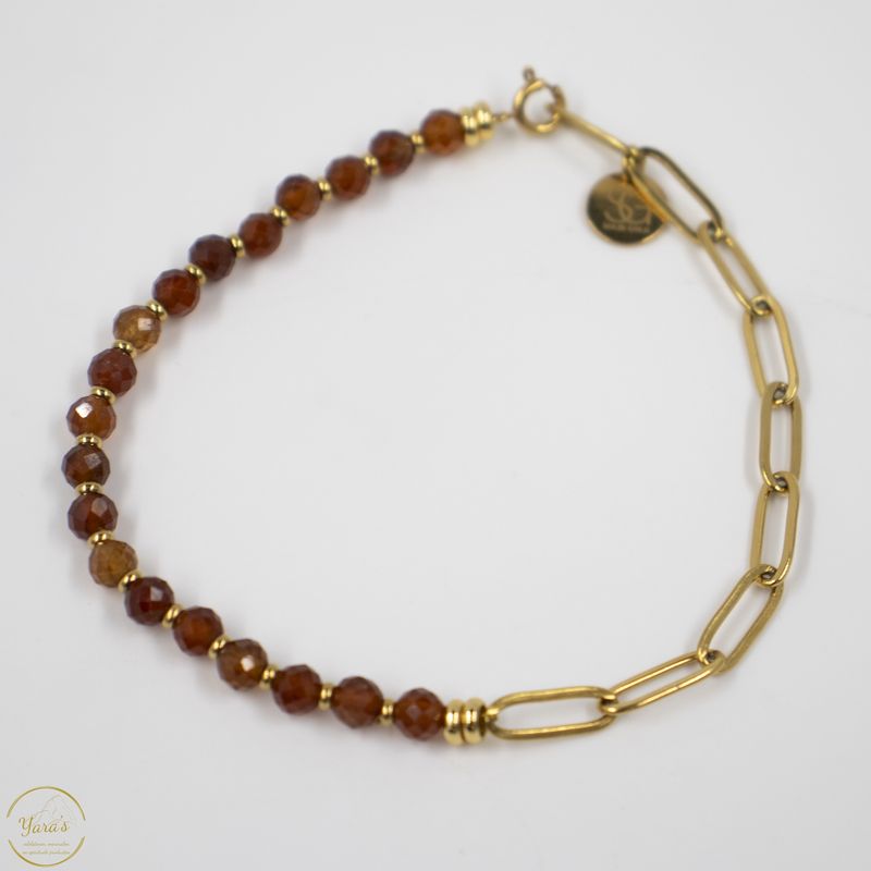 Armband Solid Gold Solana (4mm facet) Oranje granaat