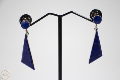 Lapis Lazuli oorbel modern lang driehoek (925)
