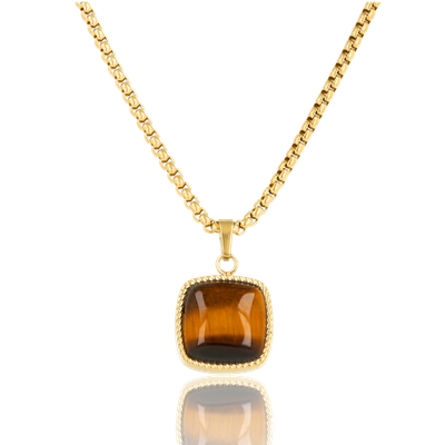 Tijgeroog ketting  vierkant -- My Bendel