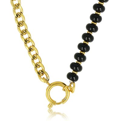 Schakelketting goud met onyx edelstenen