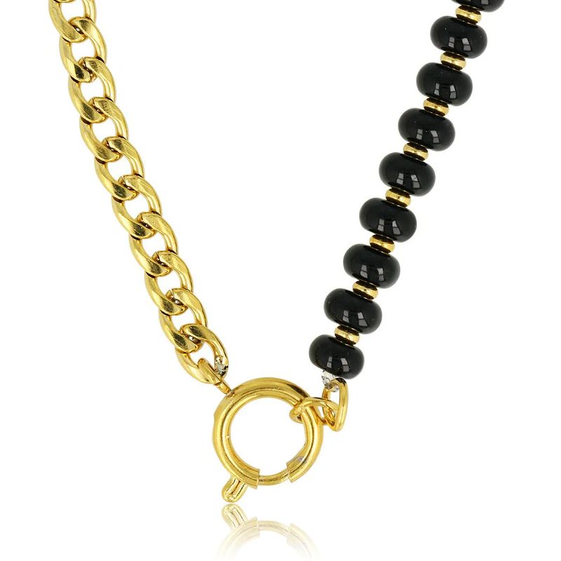 Schakelketting goud met onyx edelstenen