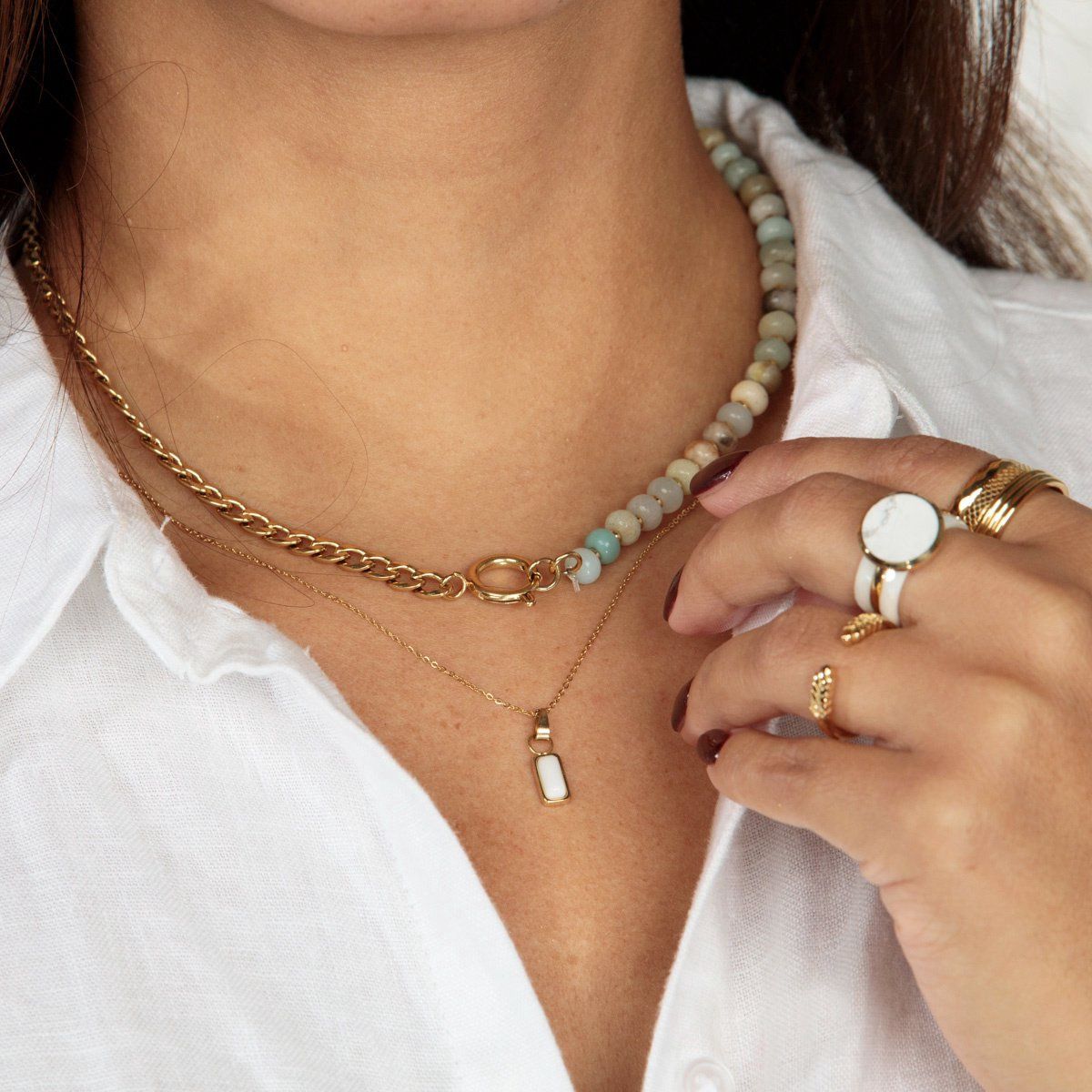 Schakelketting goud met amazoniet edelstenen