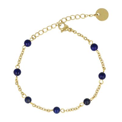Minimalistische goudkleurige schakelarmband met lapis lazuli