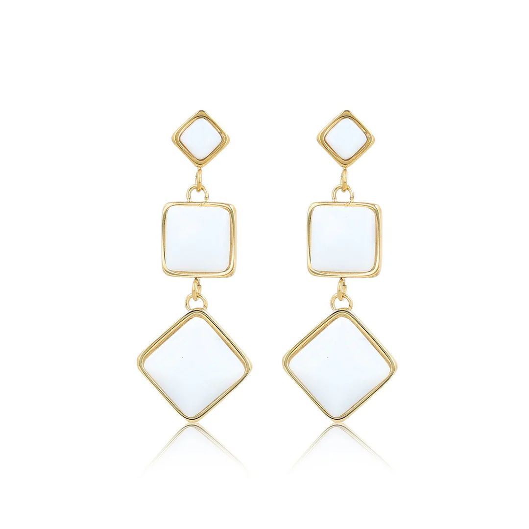 Lange gouden oorbel model met echte witte aventurijn edelsteen