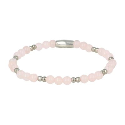 Fijne zilveren elastische armband rozenkwarts edelsteen 4mm