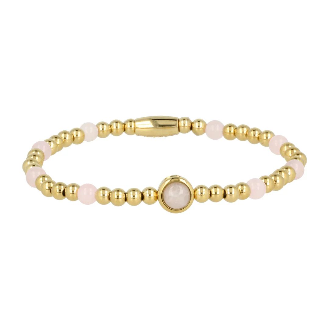Gouden Bedelarmband met  Rozenkwarts Edelsteen