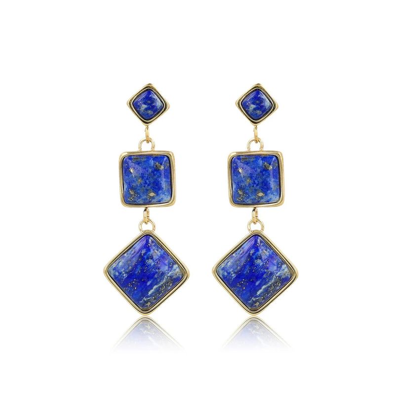 Lange gouden oorbel model met echte Lapis Lazuli edelsteen