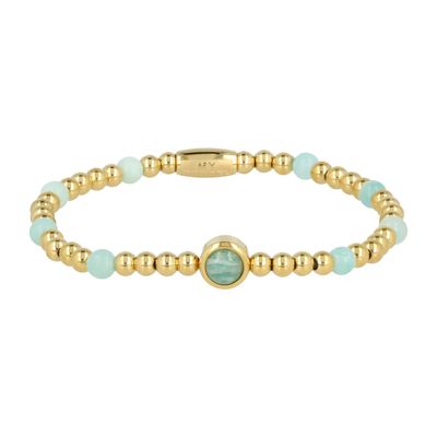 Damesarmband elastisch met edelstenen en ronde amazoniet bedel