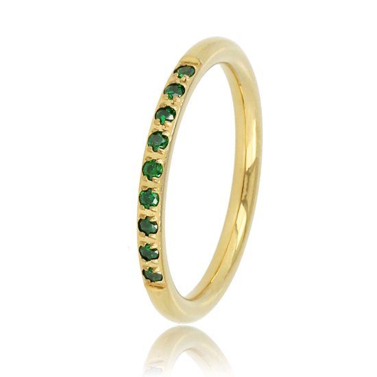 Ring goud met mooie groen zirkonia steen - My Bendel, Maat: Maat 18